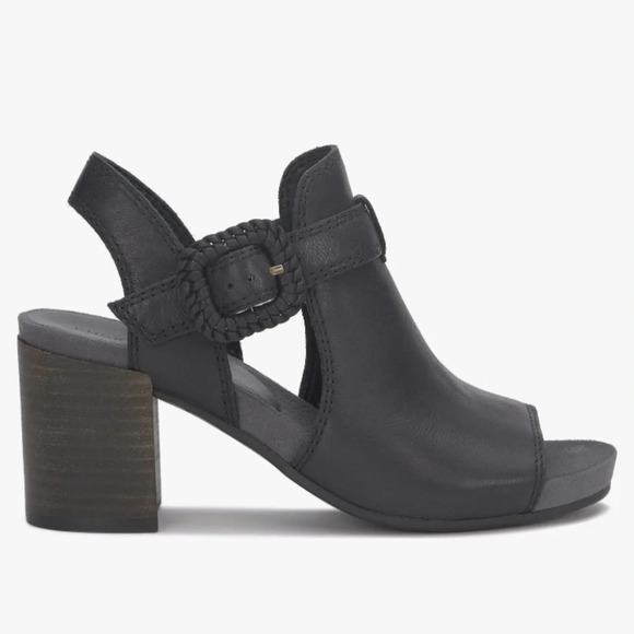 NWOB Lucky Brand Women's Juliane Black Leather Cutout Heeled Sandal - Picture 6 of 13